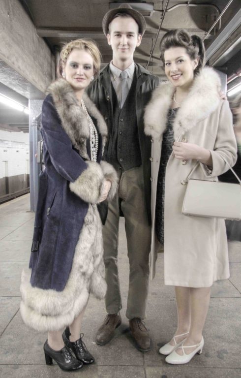 Yes the subway platform was filled with people dressed in vintage clothing 